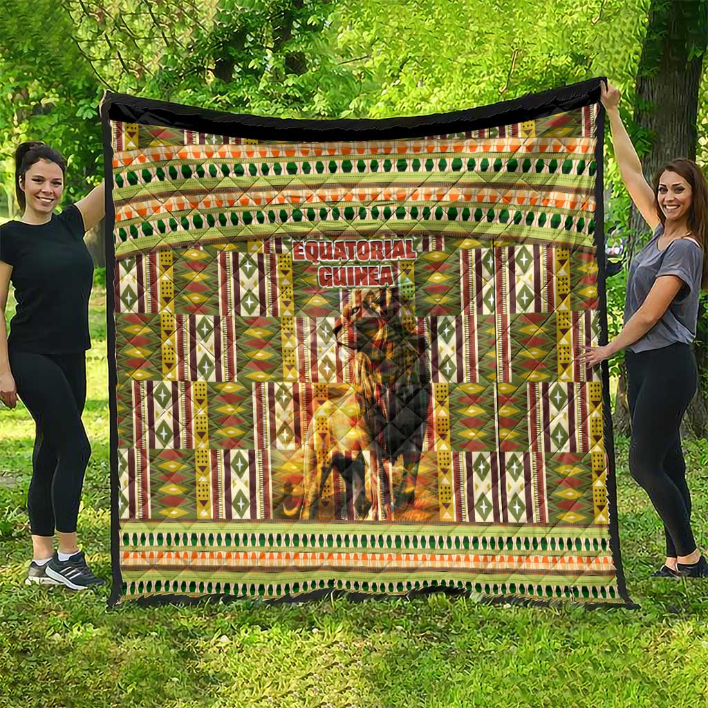 Equatorial Guinea Quilt with Lion Print and Traditional African Kente Patterns