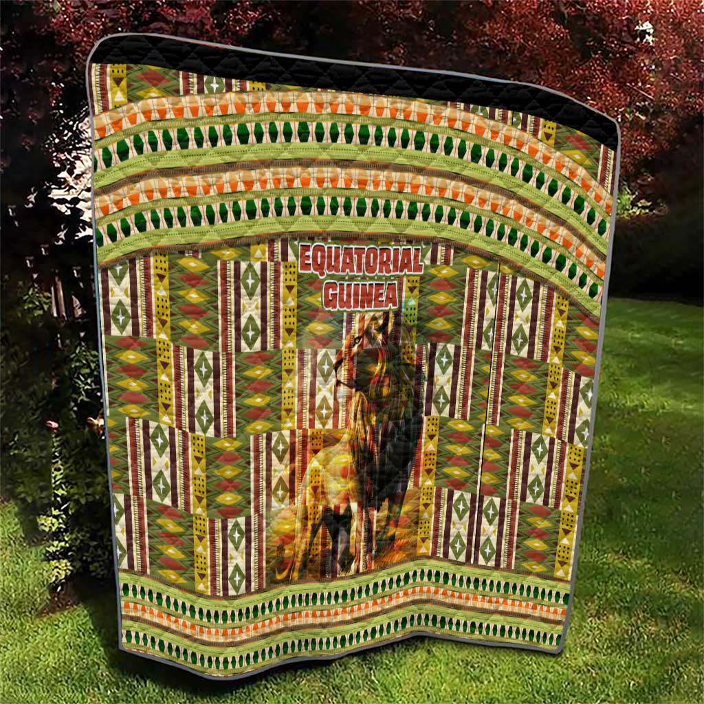 Equatorial Guinea Quilt with Lion Print and Traditional African Kente Patterns