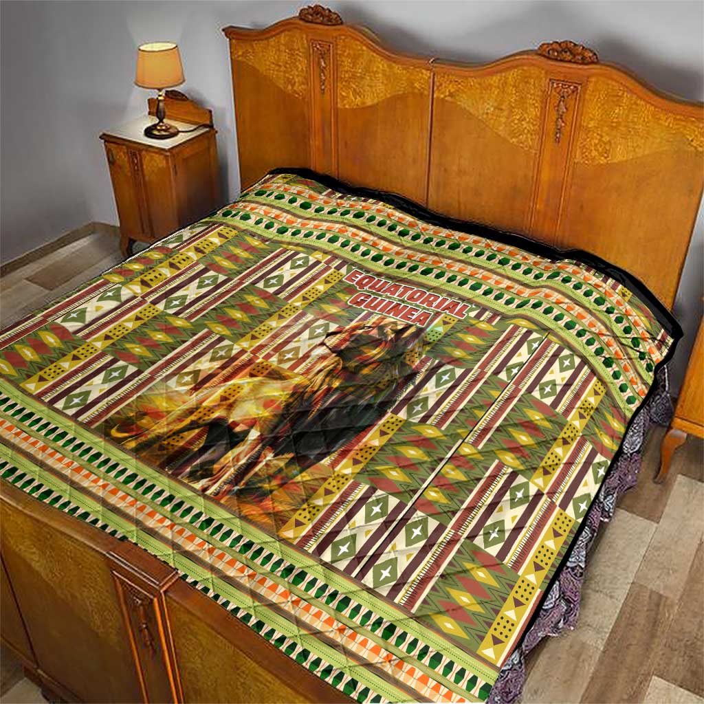 Equatorial Guinea Quilt with Lion Print and Traditional African Kente Patterns