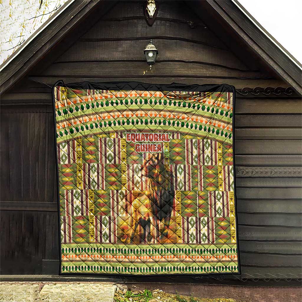 Equatorial Guinea Quilt with Lion Print and Traditional African Kente Patterns