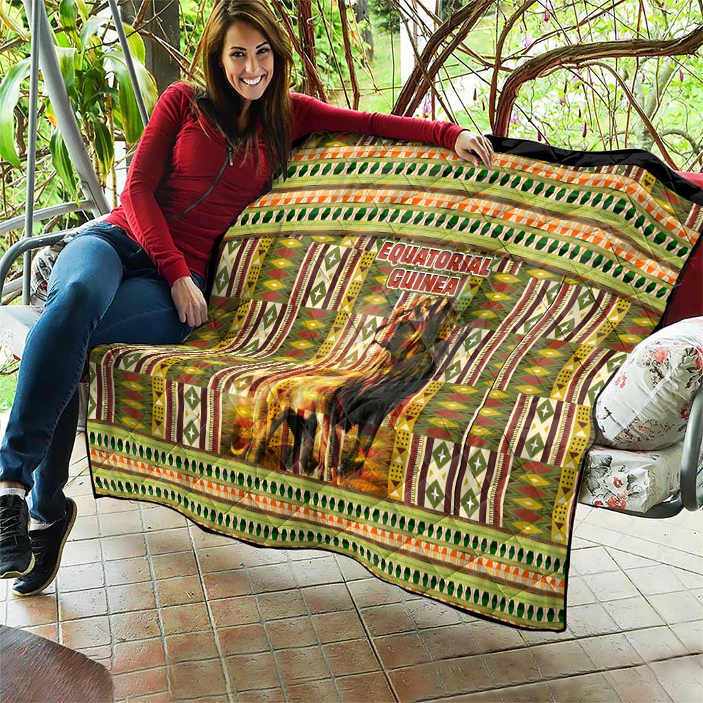 Equatorial Guinea Quilt with Lion Print and Traditional African Kente Patterns