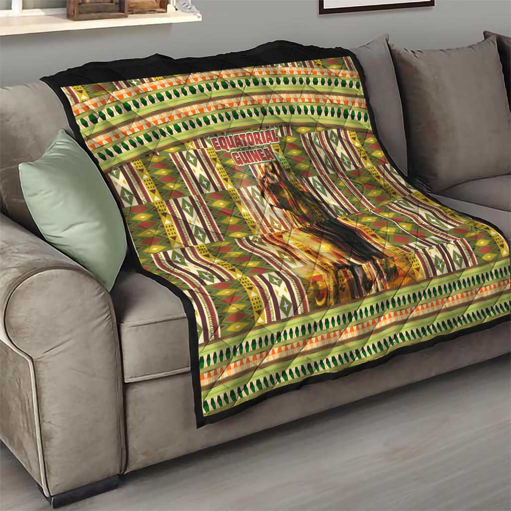 Equatorial Guinea Quilt with Lion Print and Traditional African Kente Patterns
