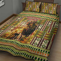 Equatorial Guinea Quilt Bed Set with Lion Print and Traditional African Kente Patterns