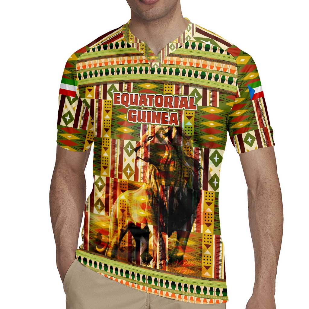 Equatorial Guinea Rugby Jersey with Lion Print and Traditional African Kente Patterns