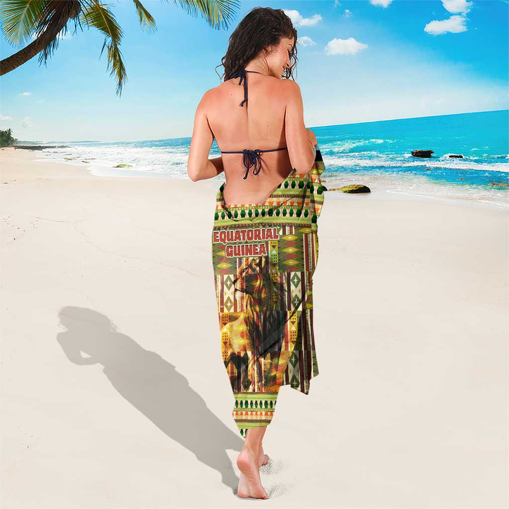 Equatorial Guinea Sarong with Lion Print and Traditional African Kente Patterns
