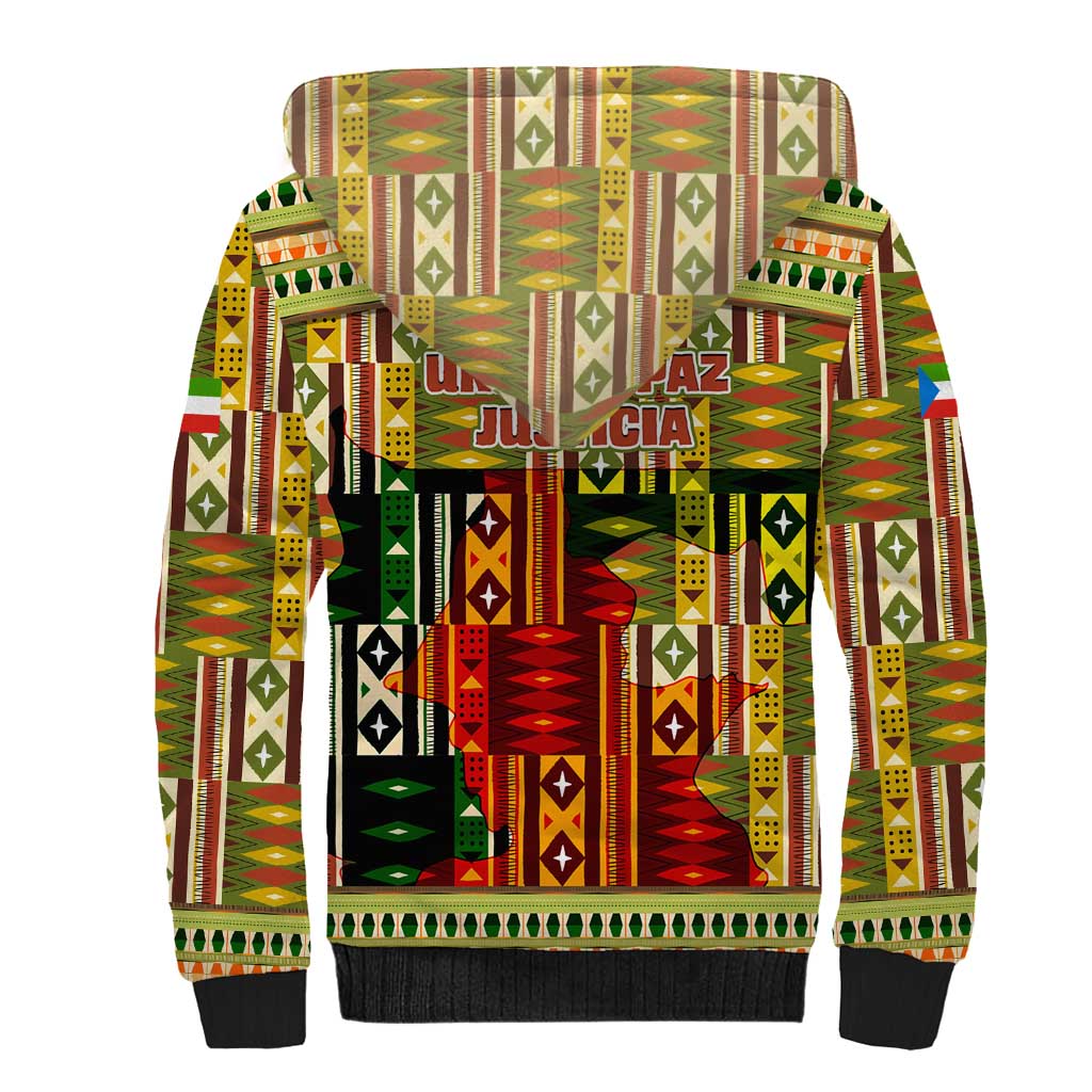 Equatorial Guinea Sherpa Hoodie with Lion Print and Traditional African Kente Patterns