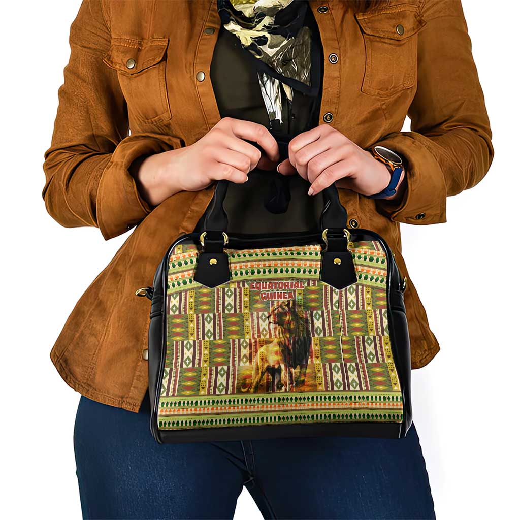 Equatorial Guinea Shoulder Handbag with Lion Print and Traditional African Kente Patterns