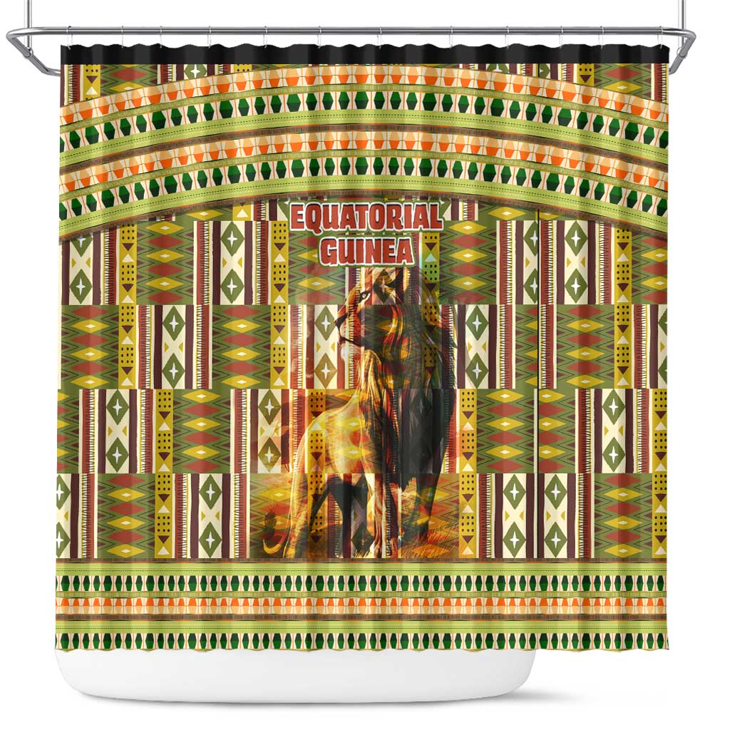 Equatorial Guinea Shower Curtain with Lion Print and Traditional African Kente Patterns