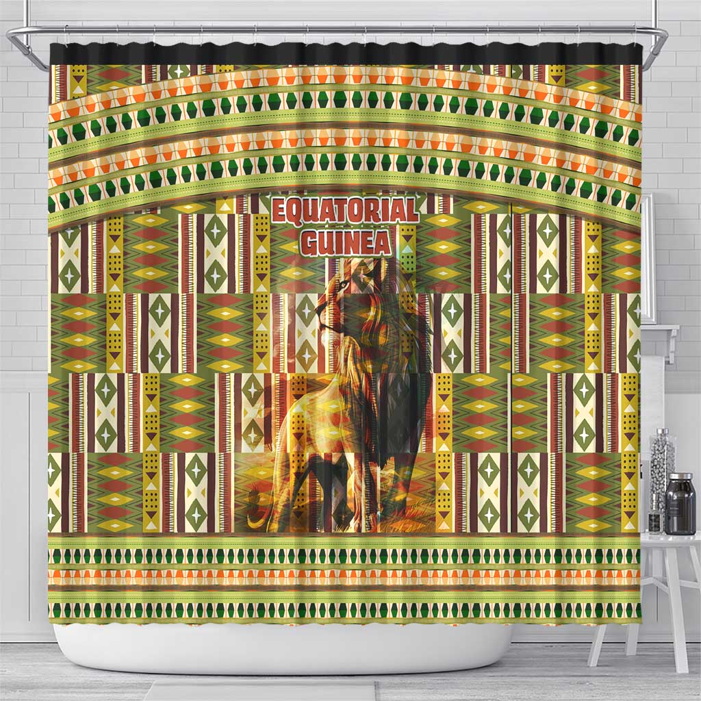 Equatorial Guinea Shower Curtain with Lion Print and Traditional African Kente Patterns