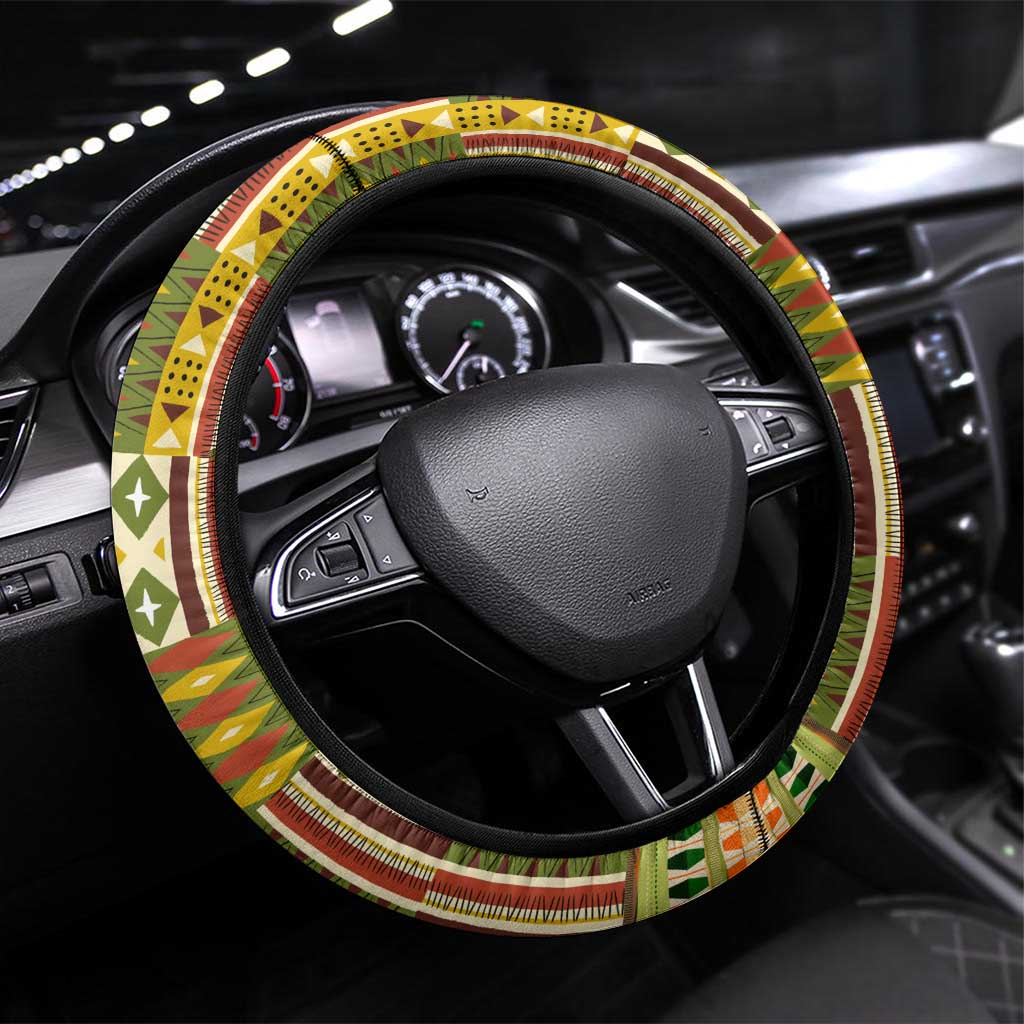 Equatorial Guinea Steering Wheel Cover with Lion Print and Traditional African Kente Patterns