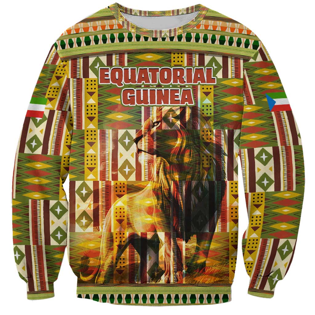 Equatorial Guinea Sweatshirt with Lion Print and Traditional African Kente Patterns