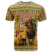 Equatorial Guinea T Shirt with Lion Print and Traditional African Kente Patterns