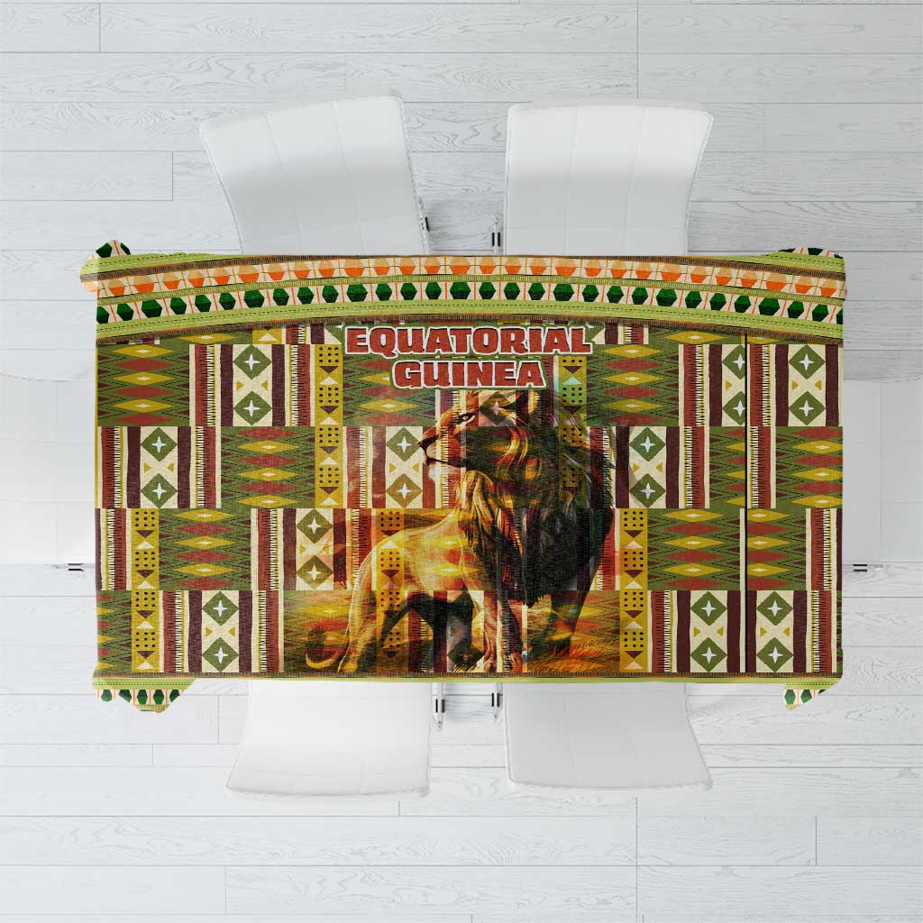 Equatorial Guinea Tablecloth with Lion Print and Traditional African Kente Patterns