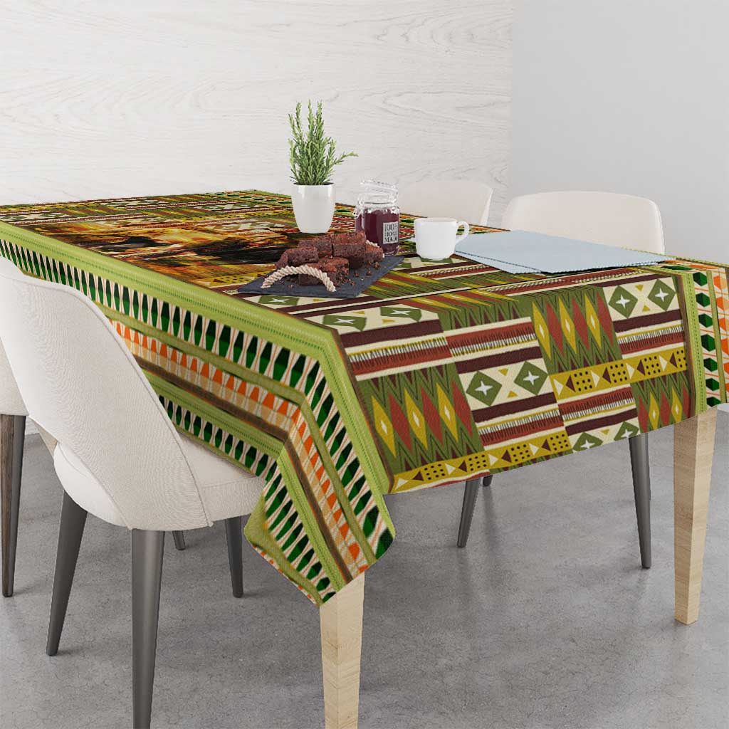 Equatorial Guinea Tablecloth with Lion Print and Traditional African Kente Patterns