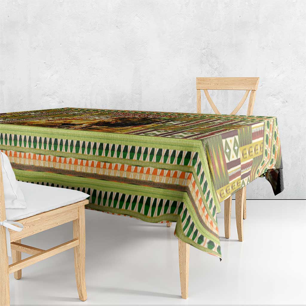 Equatorial Guinea Tablecloth with Lion Print and Traditional African Kente Patterns