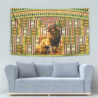 Equatorial Guinea Tapestry with Lion Print and Traditional African Kente Patterns