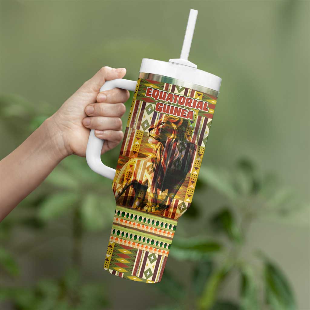 Equatorial Guinea Tumbler With Handle with Lion Print and Traditional African Kente Patterns