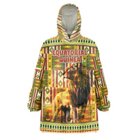 Equatorial Guinea Wearable Blanket Hoodie with Lion Print and Traditional African Kente Patterns