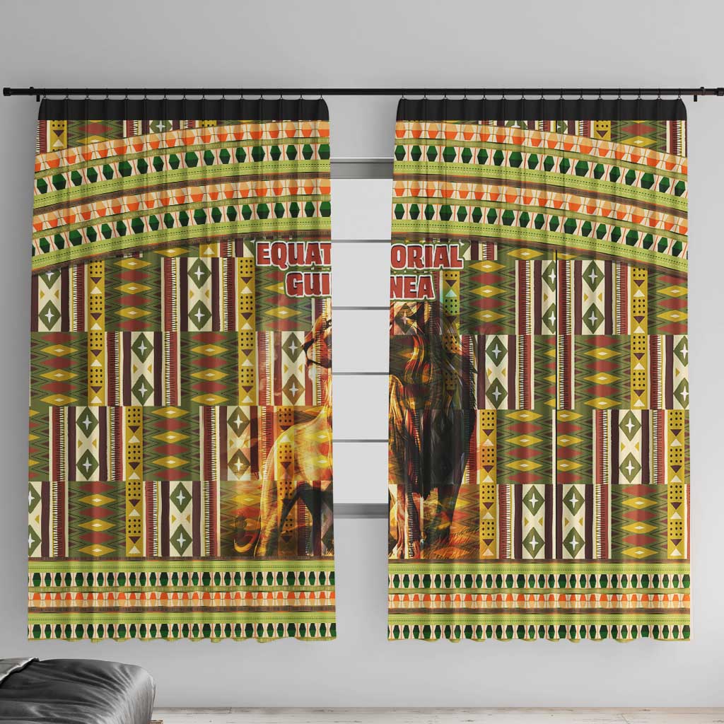 Equatorial Guinea Window Curtain with Lion Print and Traditional African Kente Patterns