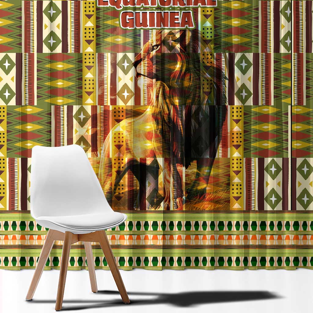 Equatorial Guinea Window Curtain with Lion Print and Traditional African Kente Patterns