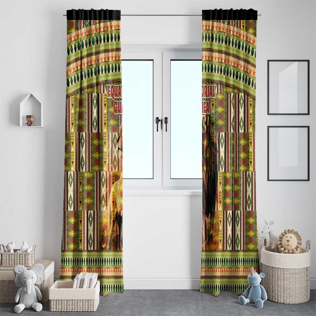 Equatorial Guinea Window Curtain with Lion Print and Traditional African Kente Patterns