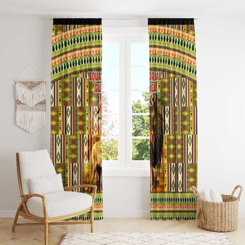 Equatorial Guinea Window Curtain with Lion Print and Traditional African Kente Patterns