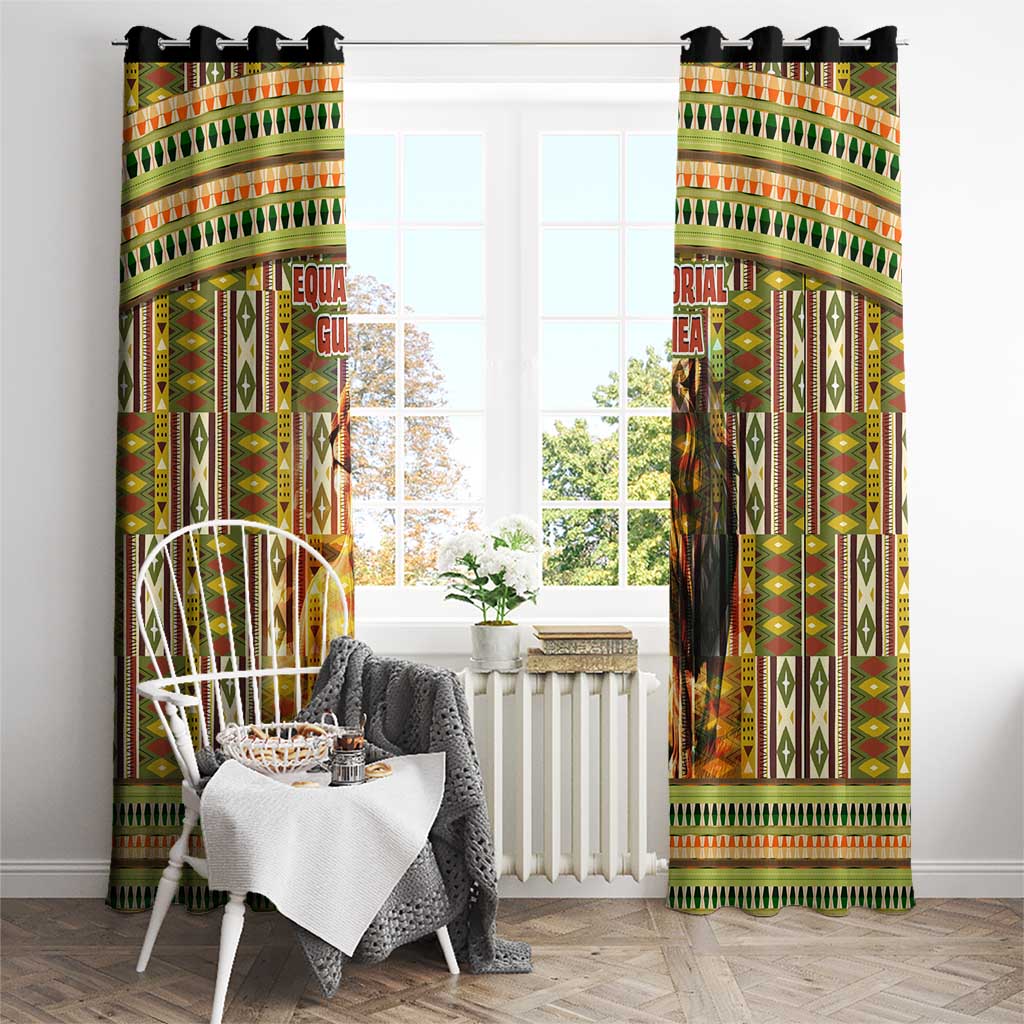 Equatorial Guinea Window Curtain with Lion Print and Traditional African Kente Patterns