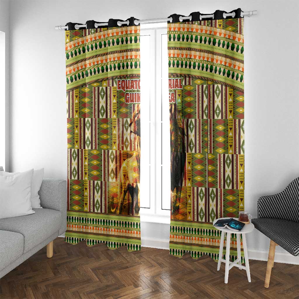 Equatorial Guinea Window Curtain with Lion Print and Traditional African Kente Patterns