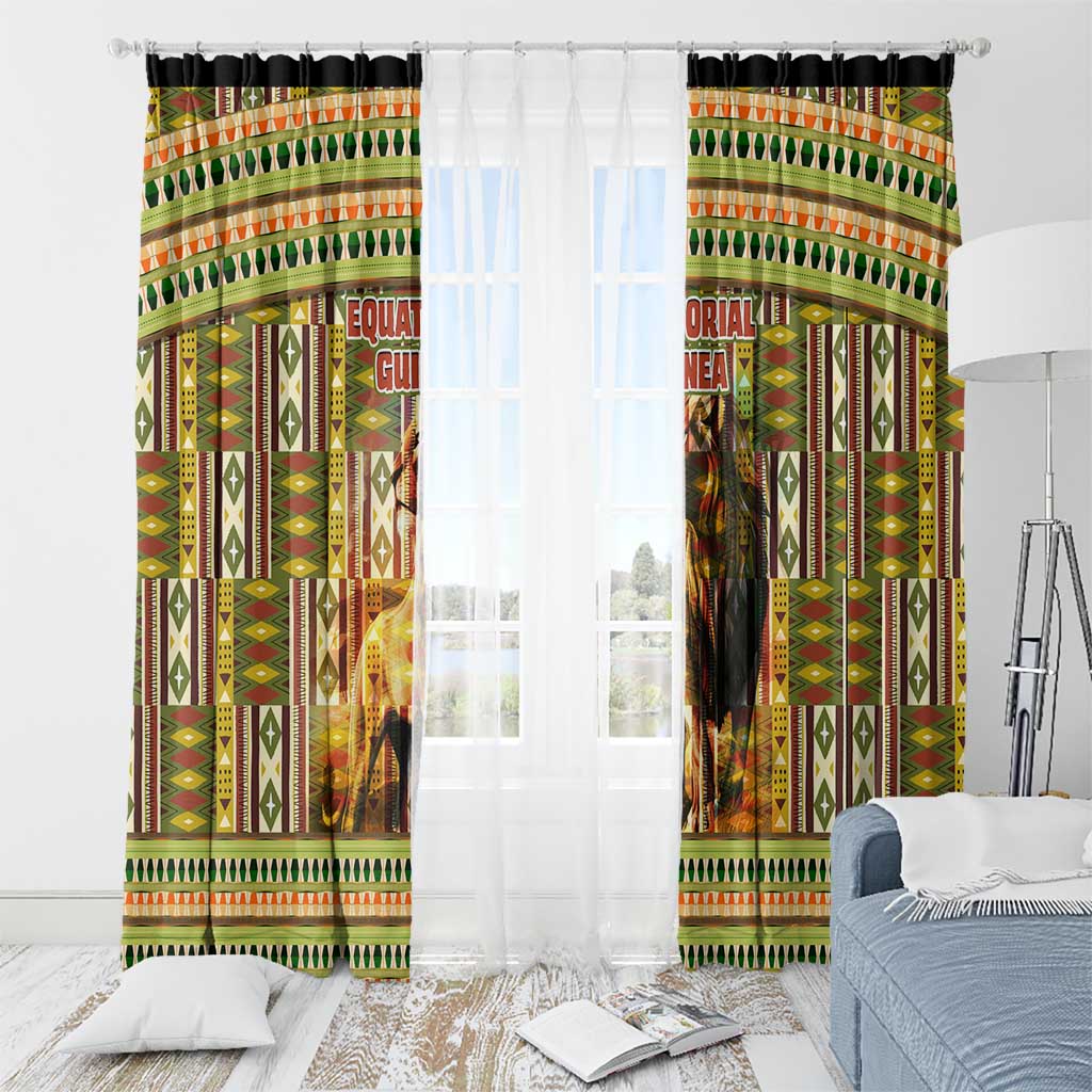 Equatorial Guinea Window Curtain with Lion Print and Traditional African Kente Patterns