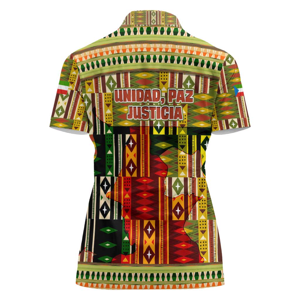 Equatorial Guinea Women Polo Shirt with Lion Print and Traditional African Kente Patterns