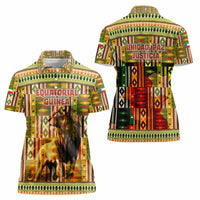 Equatorial Guinea Women Polo Shirt with Lion Print and Traditional African Kente Patterns