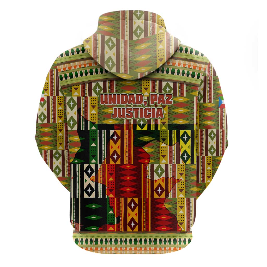 Equatorial Guinea Zip Hoodie with Lion Print and Traditional African Kente Patterns
