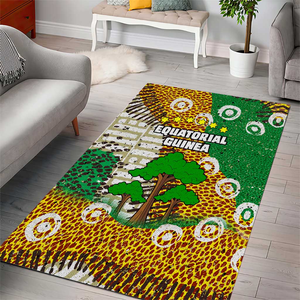 Equatorial Guinea Baobab Tree Area Rug with Tribal Patterns and Heritage Quote