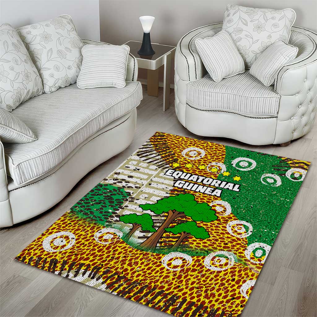 Equatorial Guinea Baobab Tree Area Rug with Tribal Patterns and Heritage Quote