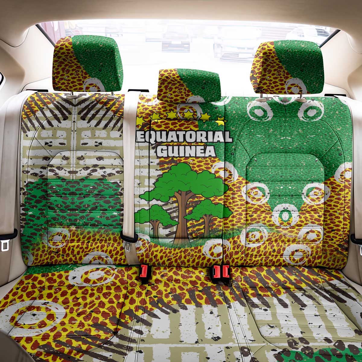 Equatorial Guinea Baobab Tree Back Car Seat Cover with Tribal Patterns and Heritage Quote