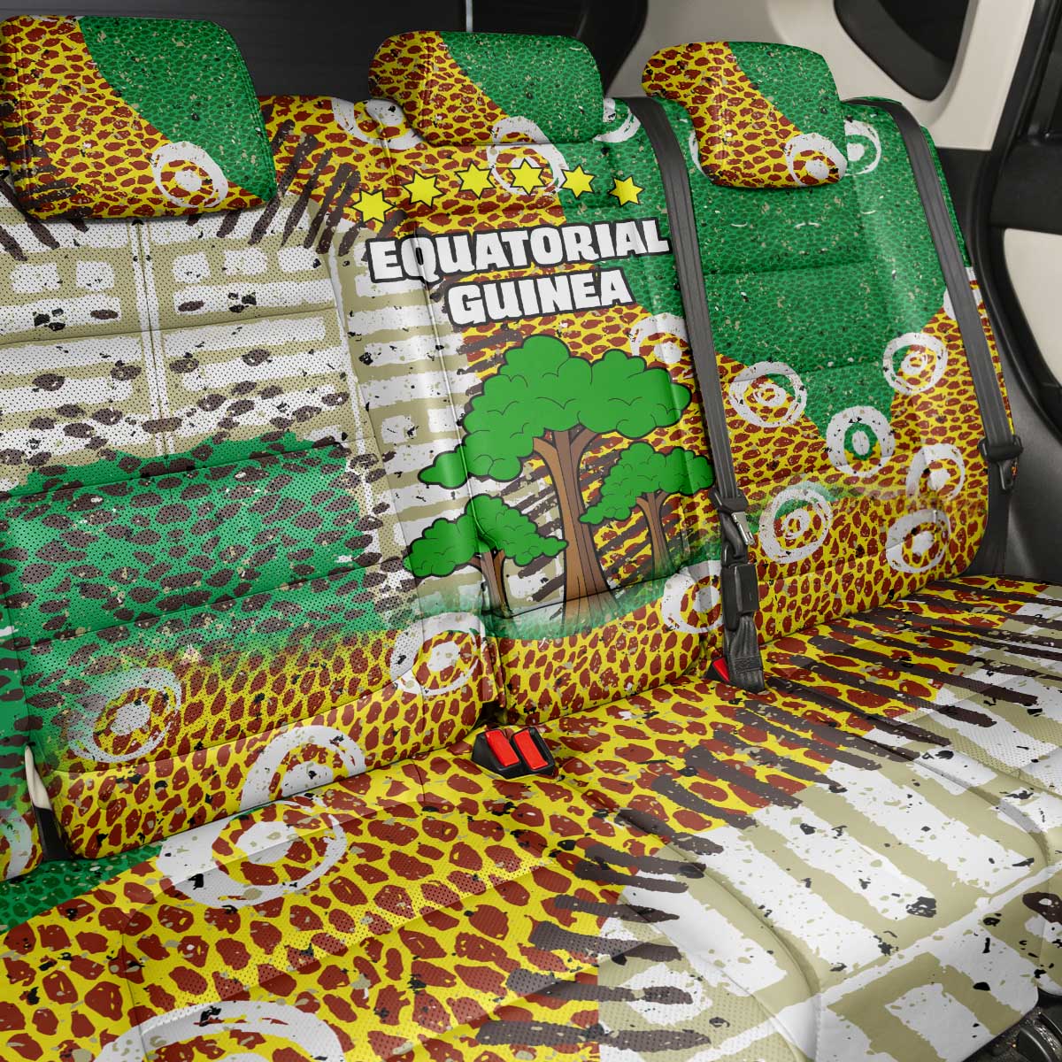 Equatorial Guinea Baobab Tree Back Car Seat Cover with Tribal Patterns and Heritage Quote