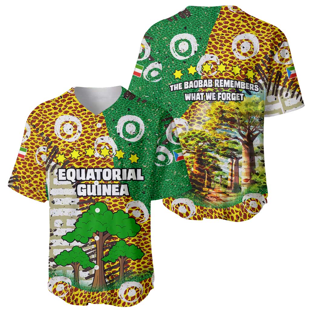 Equatorial Guinea Baobab Tree Baseball Jersey with Tribal Patterns and Heritage Quote