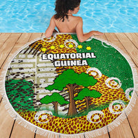 Equatorial Guinea Baobab Tree Beach Blanket with Tribal Patterns and Heritage Quote