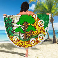 Equatorial Guinea Baobab Tree Beach Blanket with Tribal Patterns and Heritage Quote