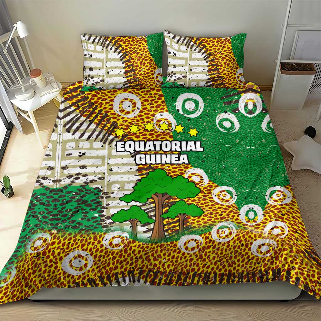 Equatorial Guinea Baobab Tree Bedding Set with Tribal Patterns and Heritage Quote