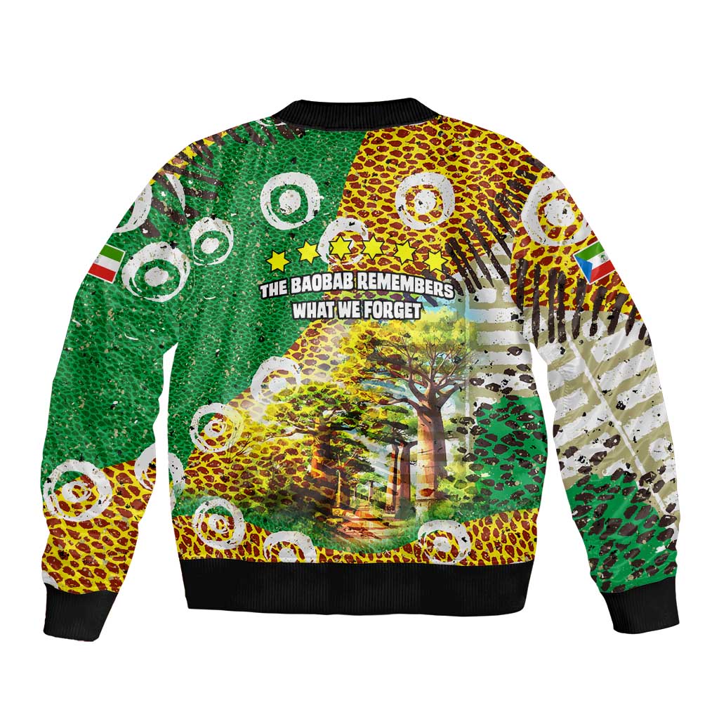 Equatorial Guinea Baobab Tree Bomber Jacket with Tribal Patterns and Heritage Quote