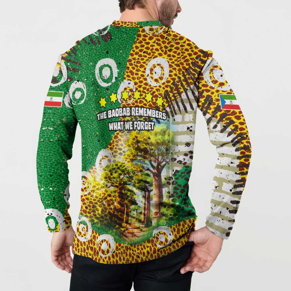 Equatorial Guinea Baobab Tree Button Sweatshirt with Tribal Patterns and Heritage Quote