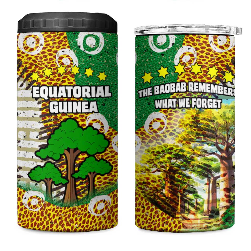 Equatorial Guinea Baobab Tree 4 in 1 Can Cooler Tumbler with Tribal Patterns and Heritage Quote