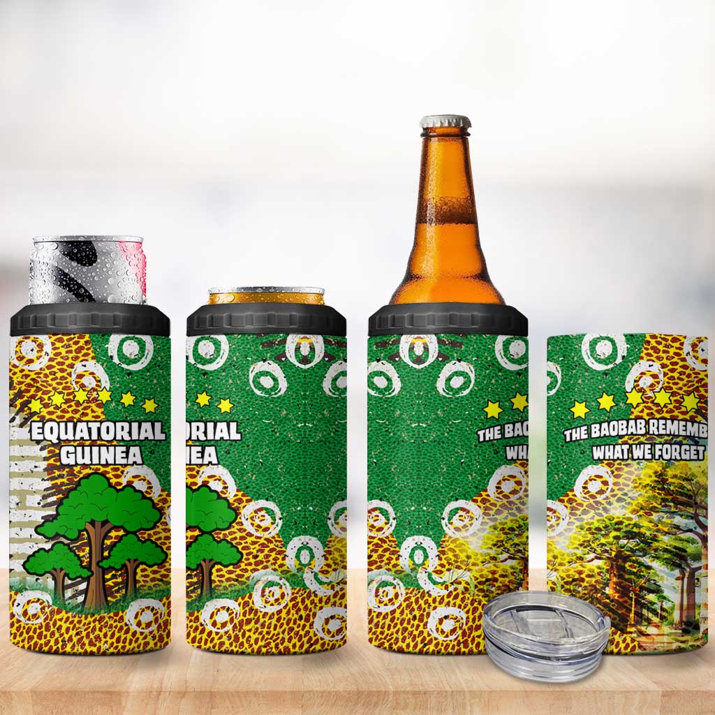 Equatorial Guinea Baobab Tree 4 in 1 Can Cooler Tumbler with Tribal Patterns and Heritage Quote