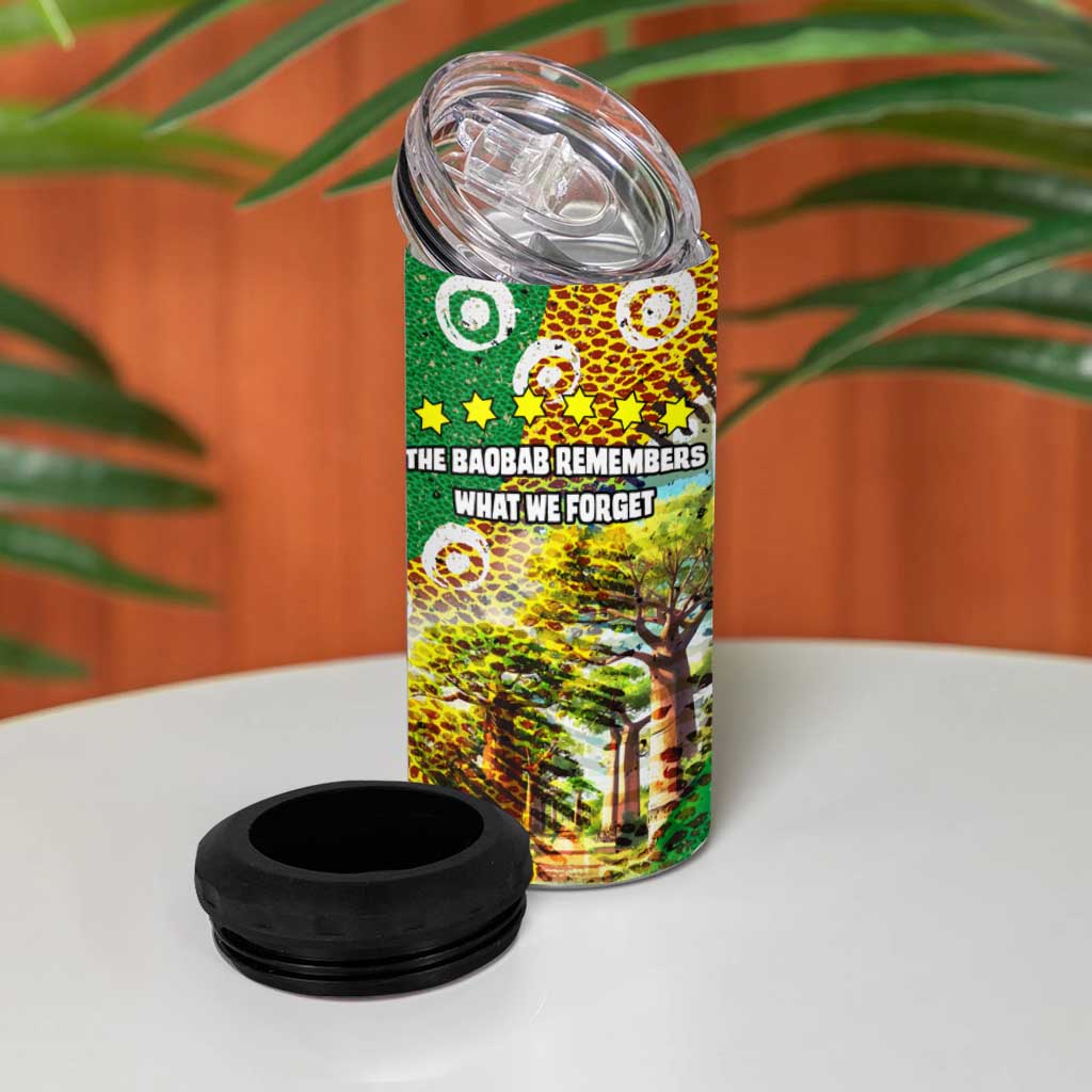 Equatorial Guinea Baobab Tree 4 in 1 Can Cooler Tumbler with Tribal Patterns and Heritage Quote