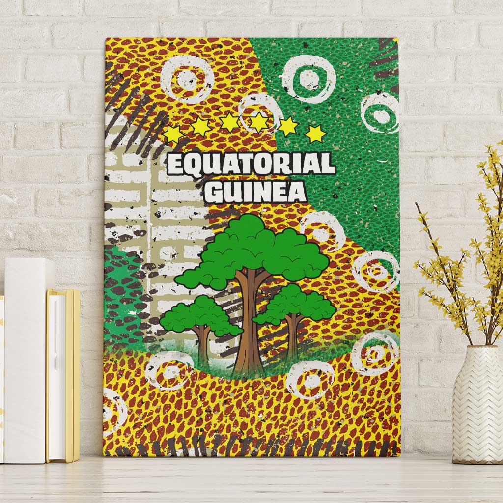 Equatorial Guinea Baobab Tree Canvas Wall Art with Tribal Patterns and Heritage Quote