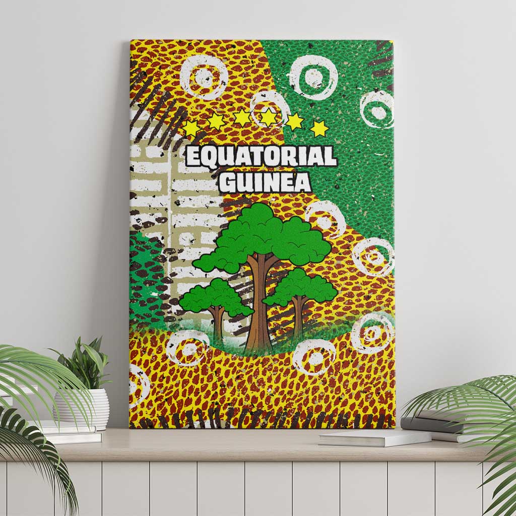 Equatorial Guinea Baobab Tree Canvas Wall Art with Tribal Patterns and Heritage Quote
