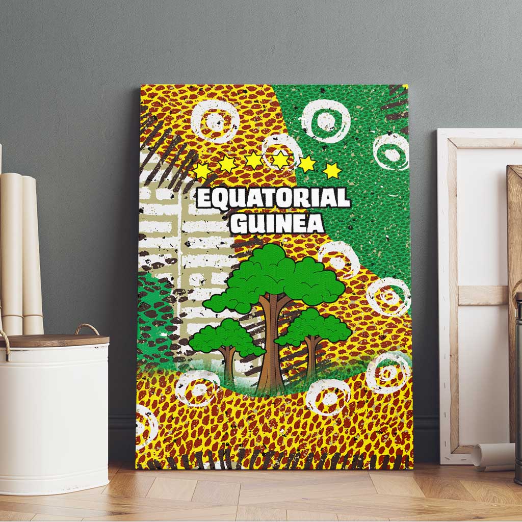 Equatorial Guinea Baobab Tree Canvas Wall Art with Tribal Patterns and Heritage Quote