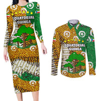 Equatorial Guinea Baobab Tree Couples Matching Long Sleeve Bodycon Dress and Long Sleeve Button Shirt with Tribal Patterns and Heritage Quote
