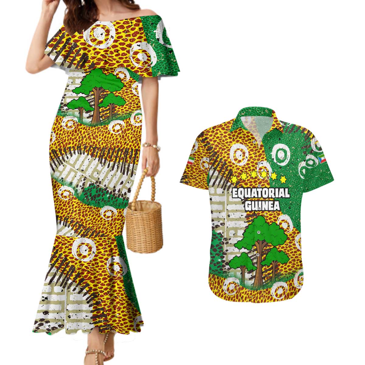 Equatorial Guinea Baobab Tree Couples Matching Mermaid Dress and Hawaiian Shirt with Tribal Patterns and Heritage Quote